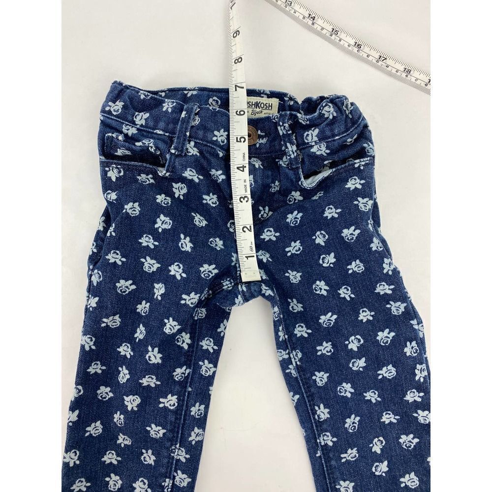 Osh Kosh B'Gosh Rose Print Jeans Blue Denim Adjustable Waist - Todder Size 2T - Picture 8 of 9